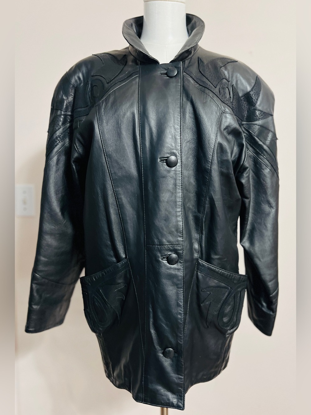 Escala Women's Black Leather Button-Front Jacket